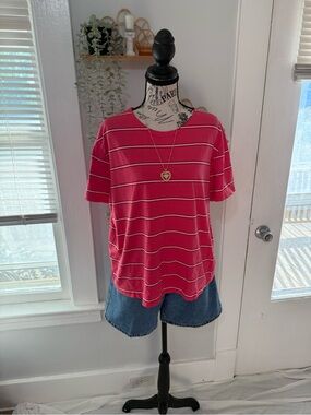 Basic Editions Pink Striped Short Sleeve Tee